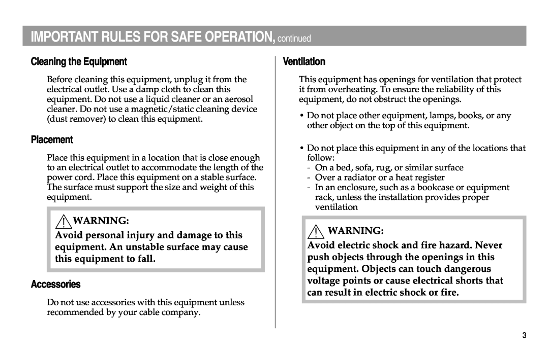 Scientific Atlanta Digital Home Communications Terminal manual IMPORTANT RULES FOR SAFE OPERATION, continued, Placement 
