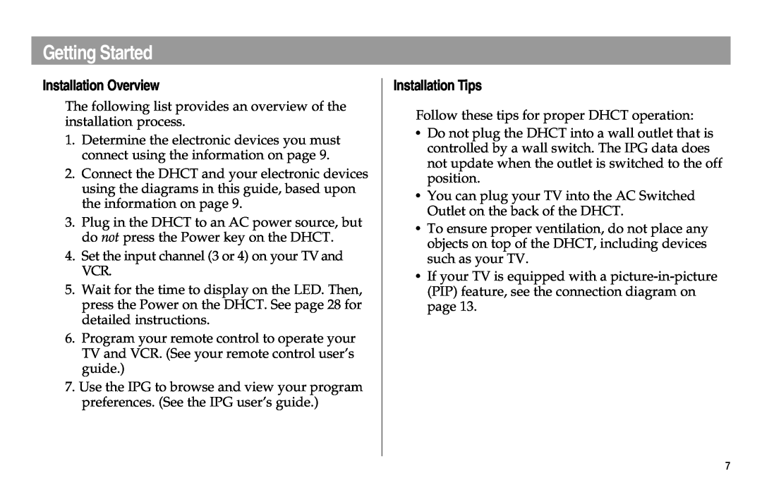 Scientific Atlanta Digital Home Communications Terminal manual Getting Started, Installation Overview, Installation Tips 