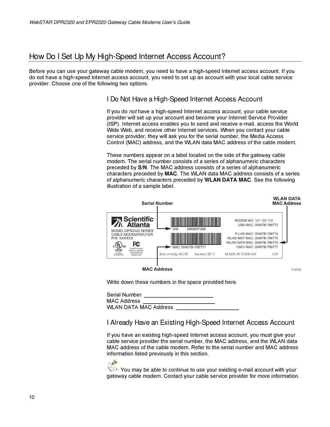 Scientific Atlanta EPR2320, DPR2320 manual How Do I Set Up My High-Speed Internet Access Account? 