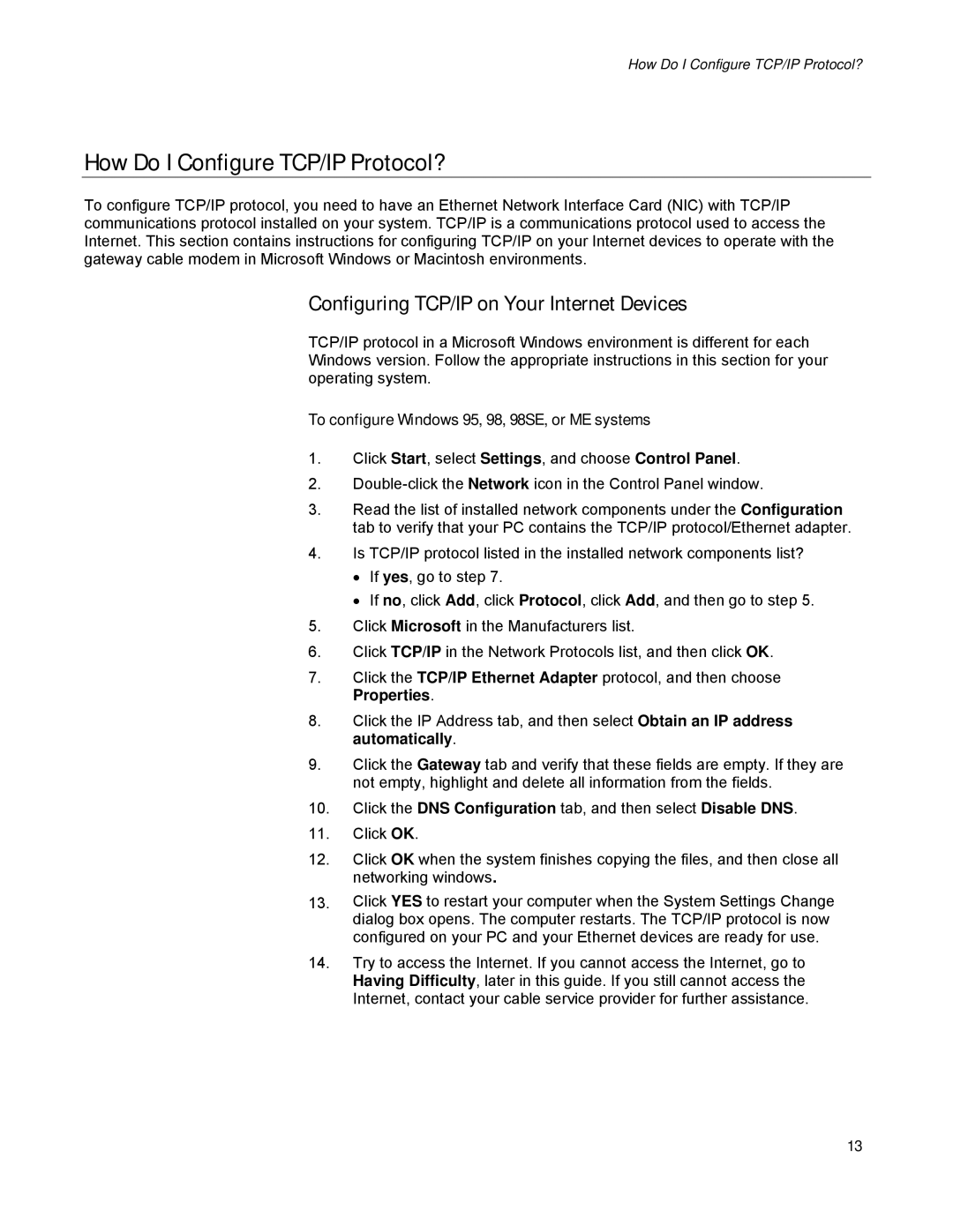 Scientific Atlanta DPR2320, EPR2320 manual How Do I Configure TCP/IP Protocol?, Configuring TCP/IP on Your Internet Devices 