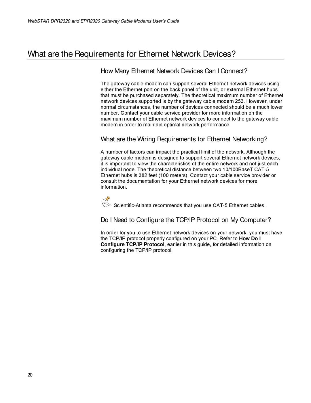 Scientific Atlanta EPR2320, DPR2320 manual What are the Requirements for Ethernet Network Devices? 