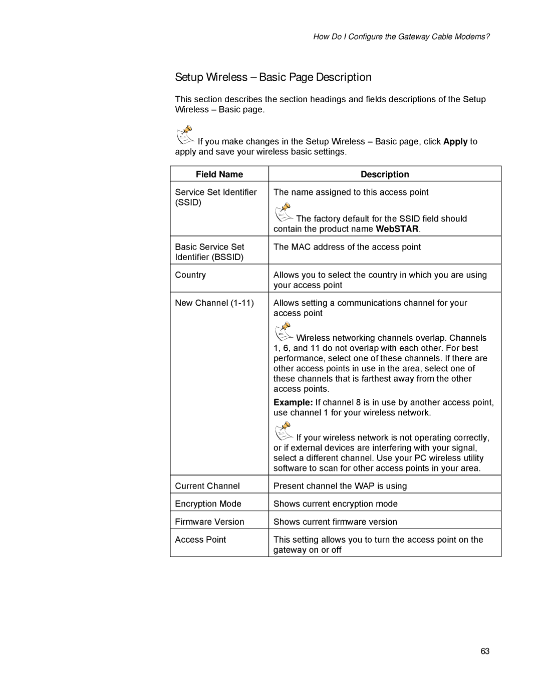 Scientific Atlanta DPR2320, EPR2320 manual Setup Wireless Basic Page Description, Ssid 