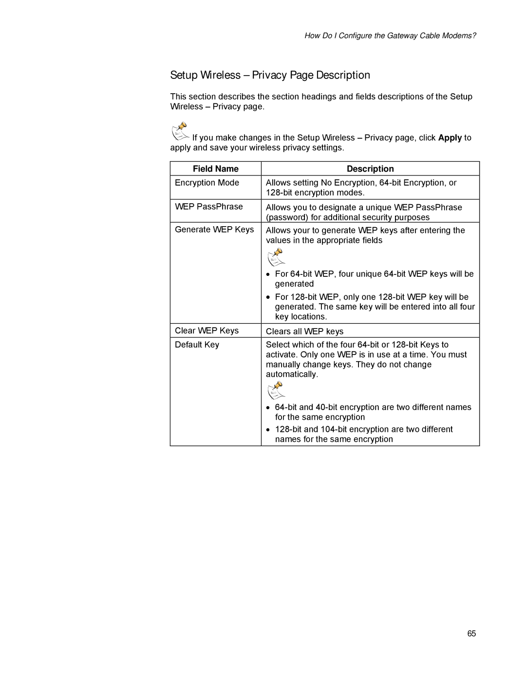 Scientific Atlanta DPR2320, EPR2320 manual Setup Wireless Privacy Page Description 