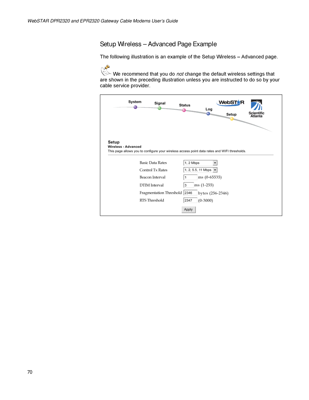 Scientific Atlanta EPR2320, DPR2320 manual Setup Wireless Advanced Page Example 