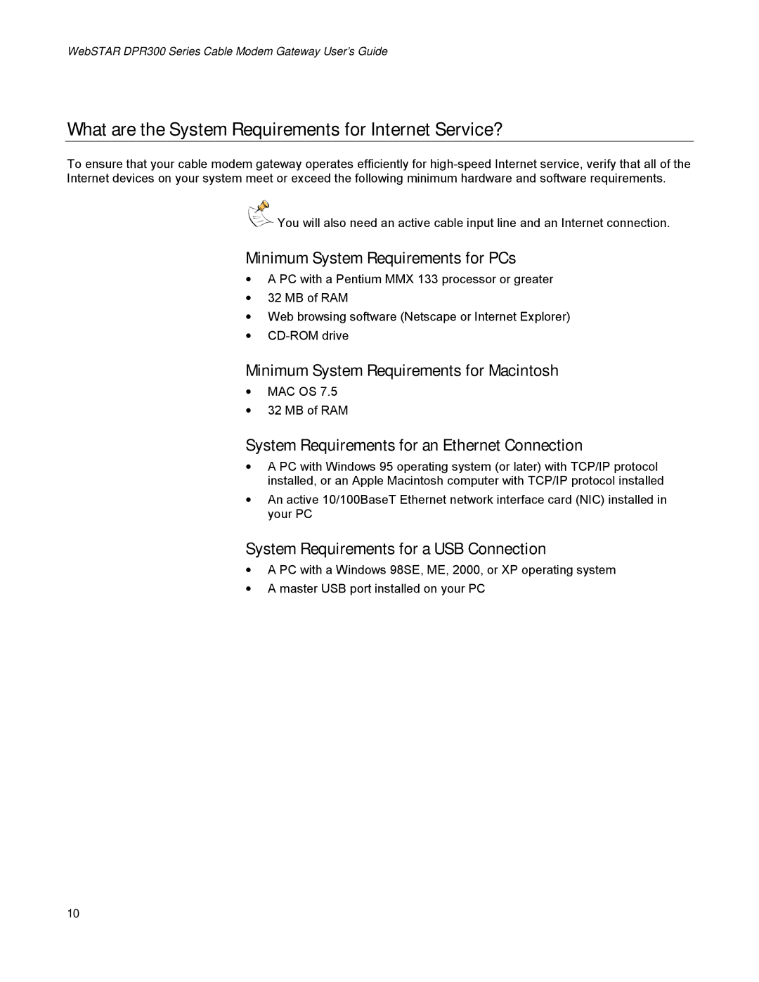 Scientific Atlanta DPR300 Series manual What are the System Requirements for Internet Service? 