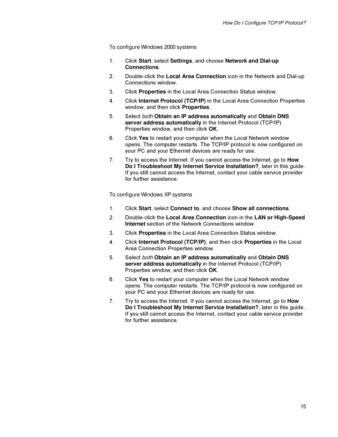 Scientific Atlanta DPR300 Series manual To configure Windows 2000 systems, To configure Windows XP systems 