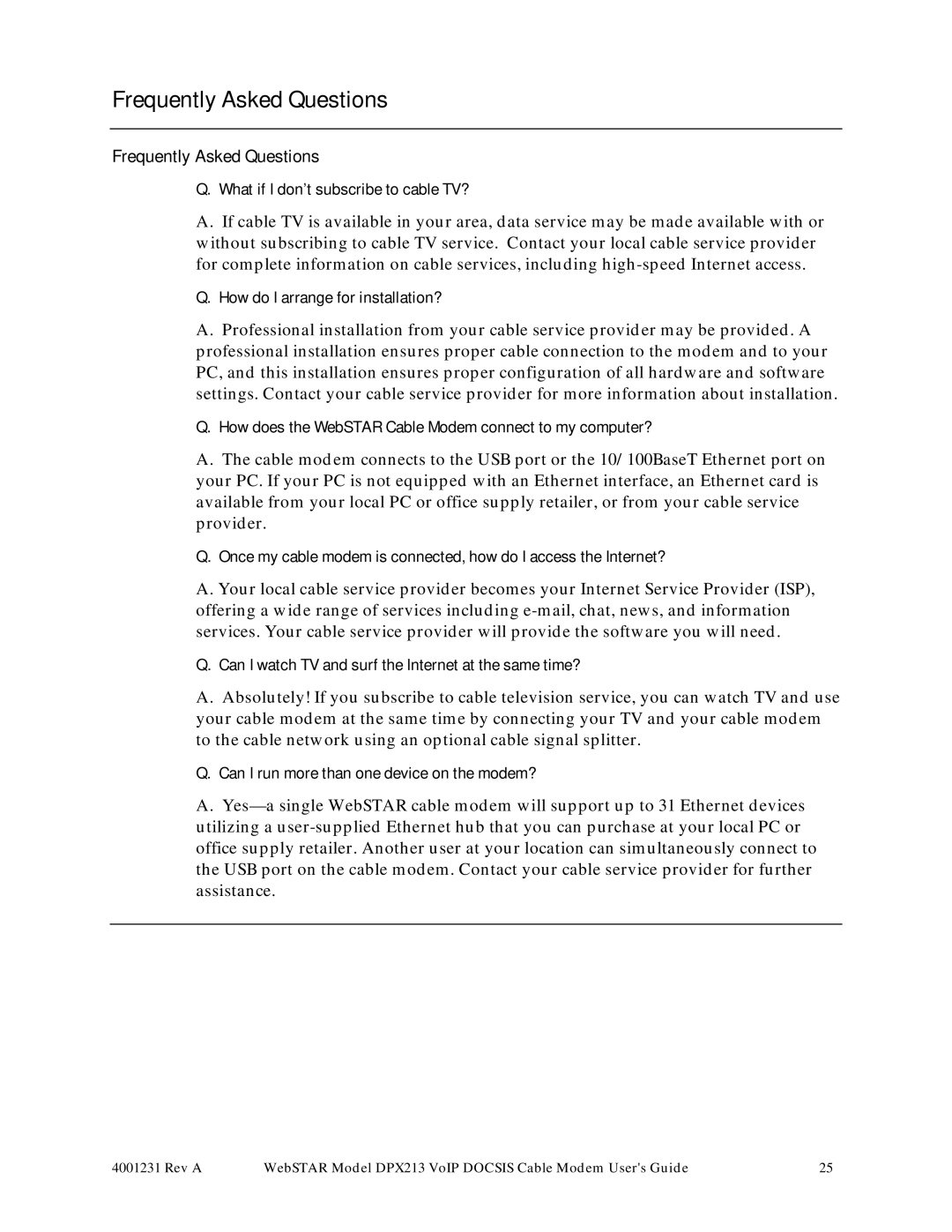 Scientific Atlanta DPX213 manual Frequently Asked Questions 