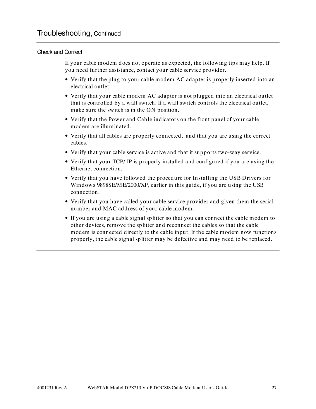 Scientific Atlanta DPX213 manual Check and Correct 