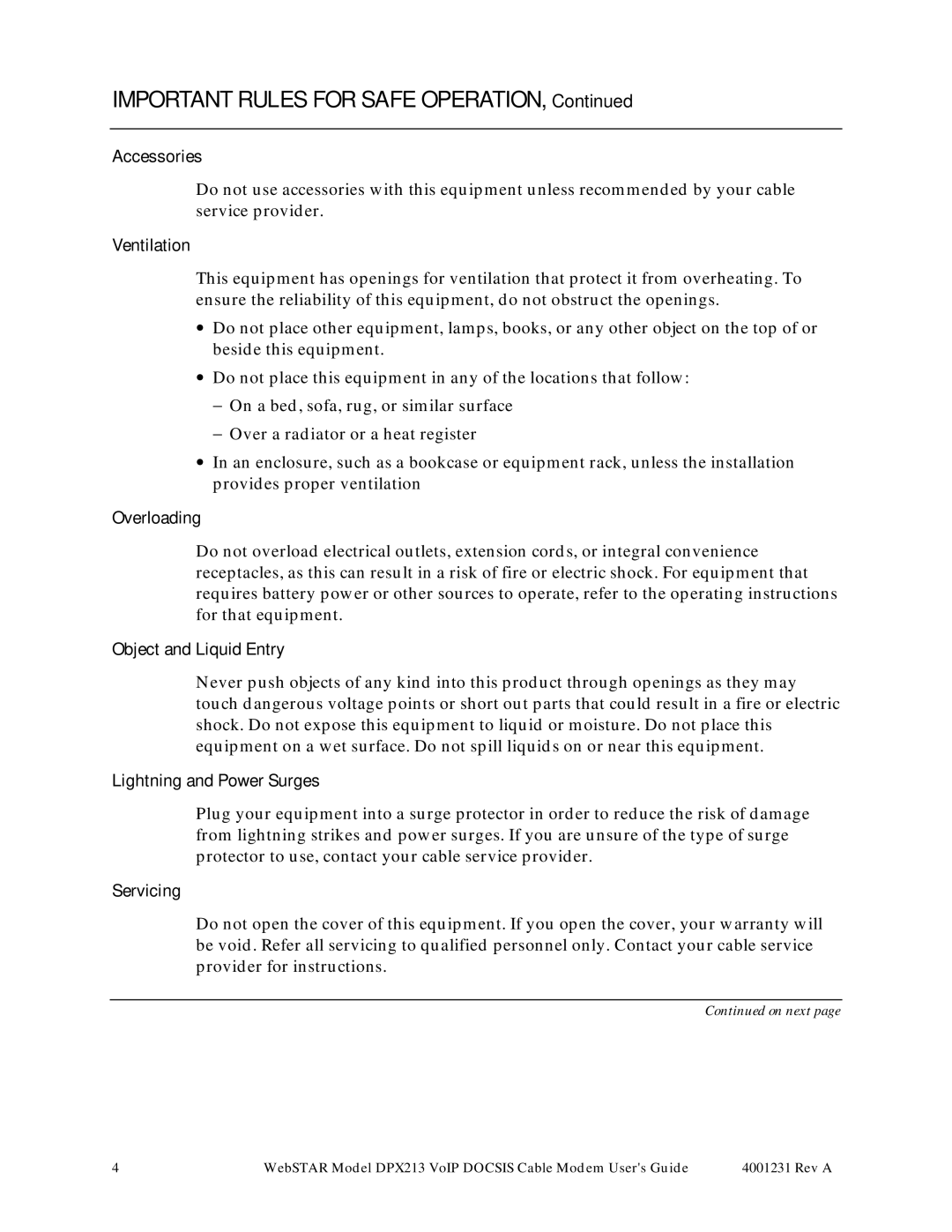 Scientific Atlanta DPX213 manual Important Rules for Safe Operation 