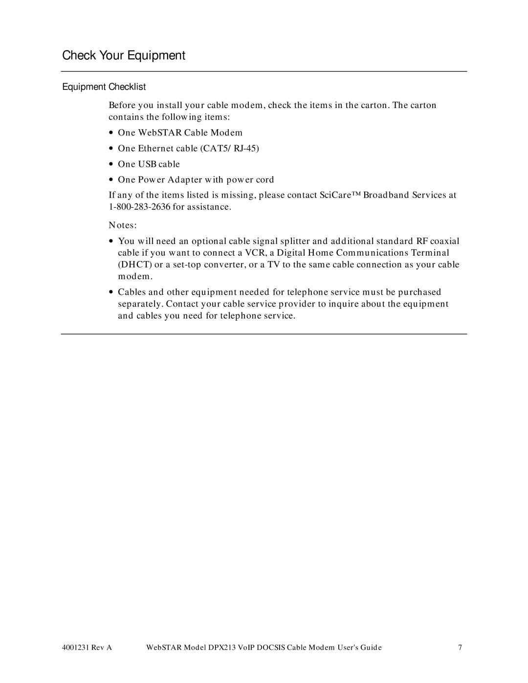 Scientific Atlanta DPX213 manual Check Your Equipment, Equipment Checklist 