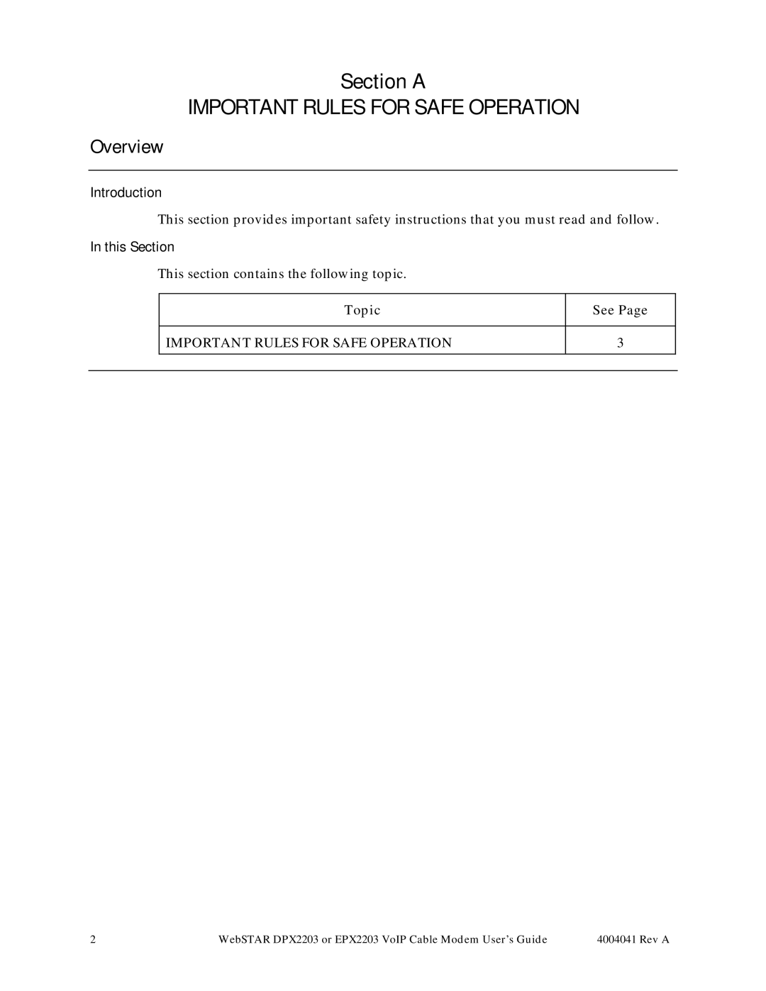 Scientific Atlanta EPX2203, DPX2203 manual Important Rules for Safe Operation, This Section 