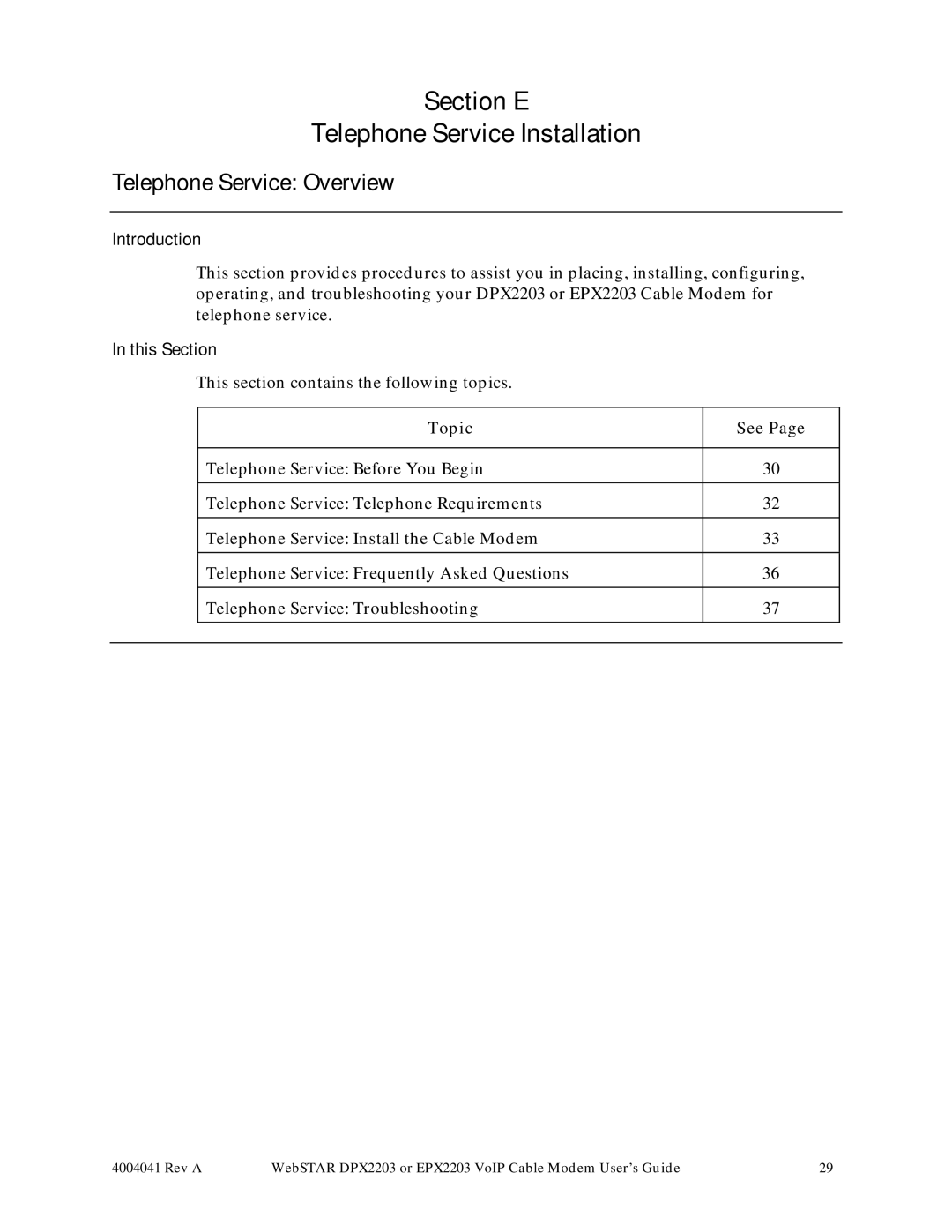 Scientific Atlanta DPX2203, EPX2203 manual Section E Telephone Service Installation, Telephone Service Overview 