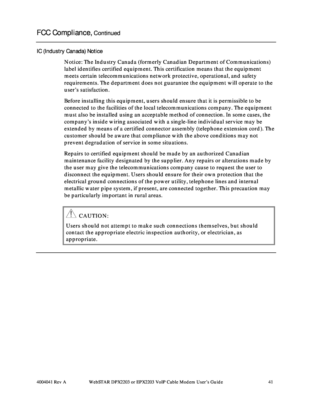 Scientific Atlanta DPX2203, EPX2203 manual IC Industry Canada Notice, FCC Compliance, Continued 