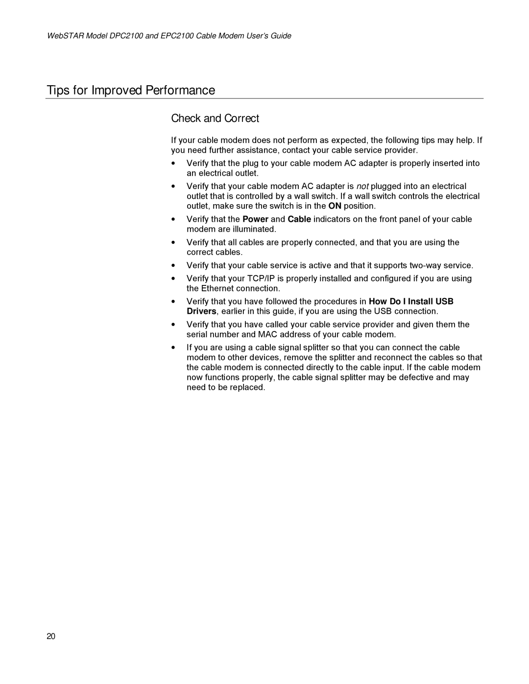 Scientific Atlanta EPC2100, DPC2100 specifications Tips for Improved Performance, Check and Correct 