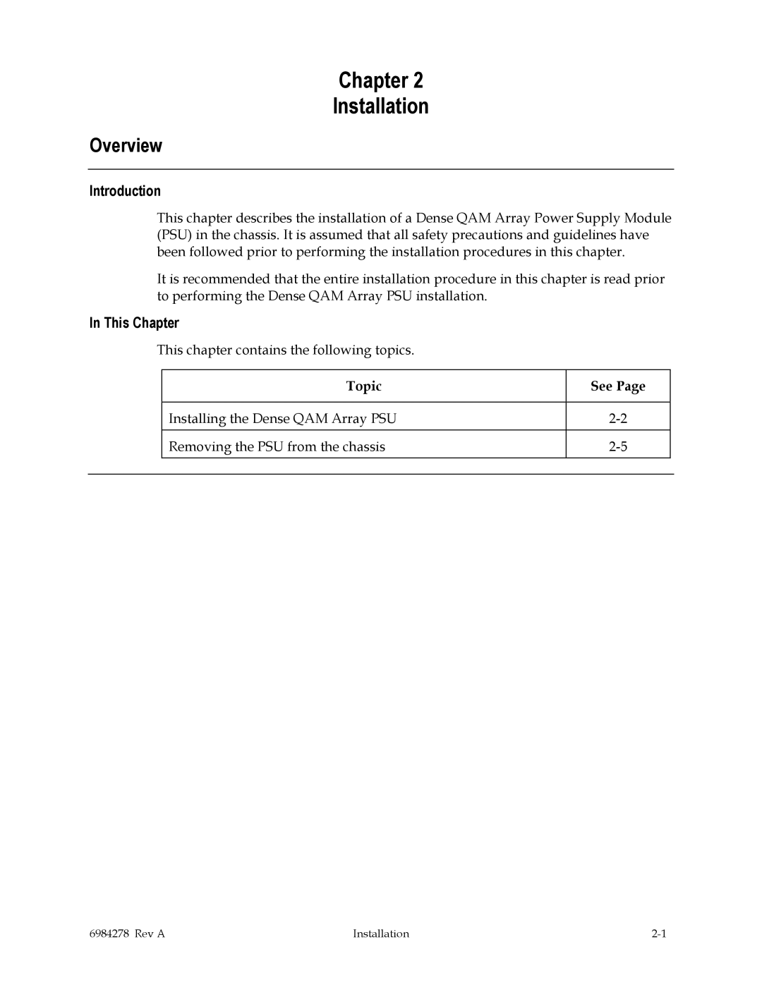 Scientific Atlanta Power Supply Unit manual Chapter Installation 