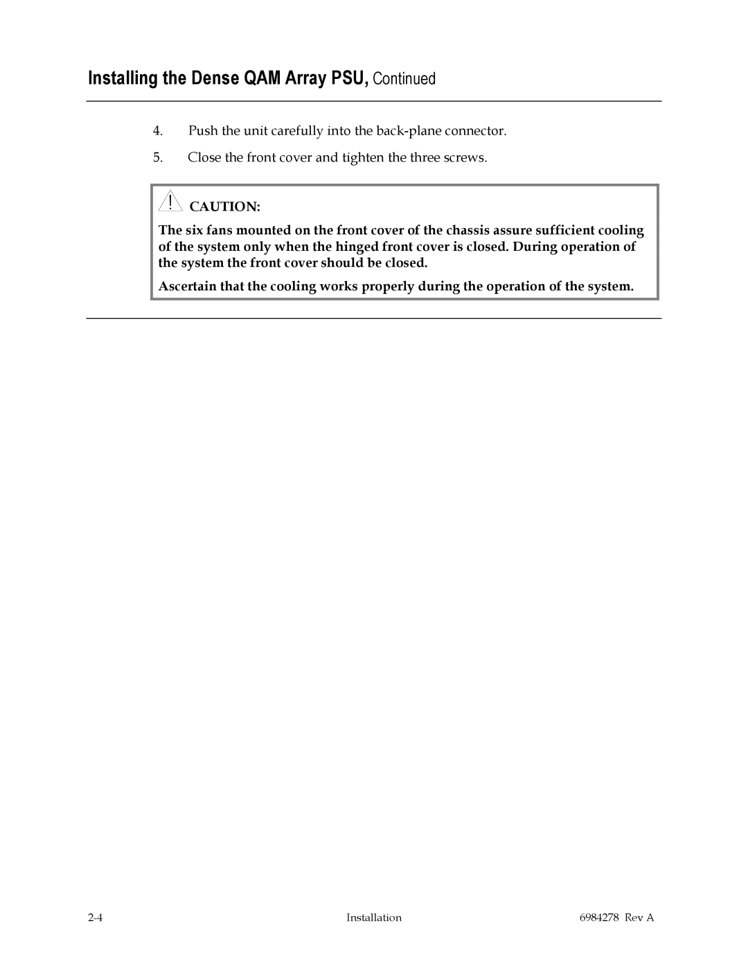 Scientific Atlanta Power Supply Unit manual Installing the Dense QAM Array PSU 