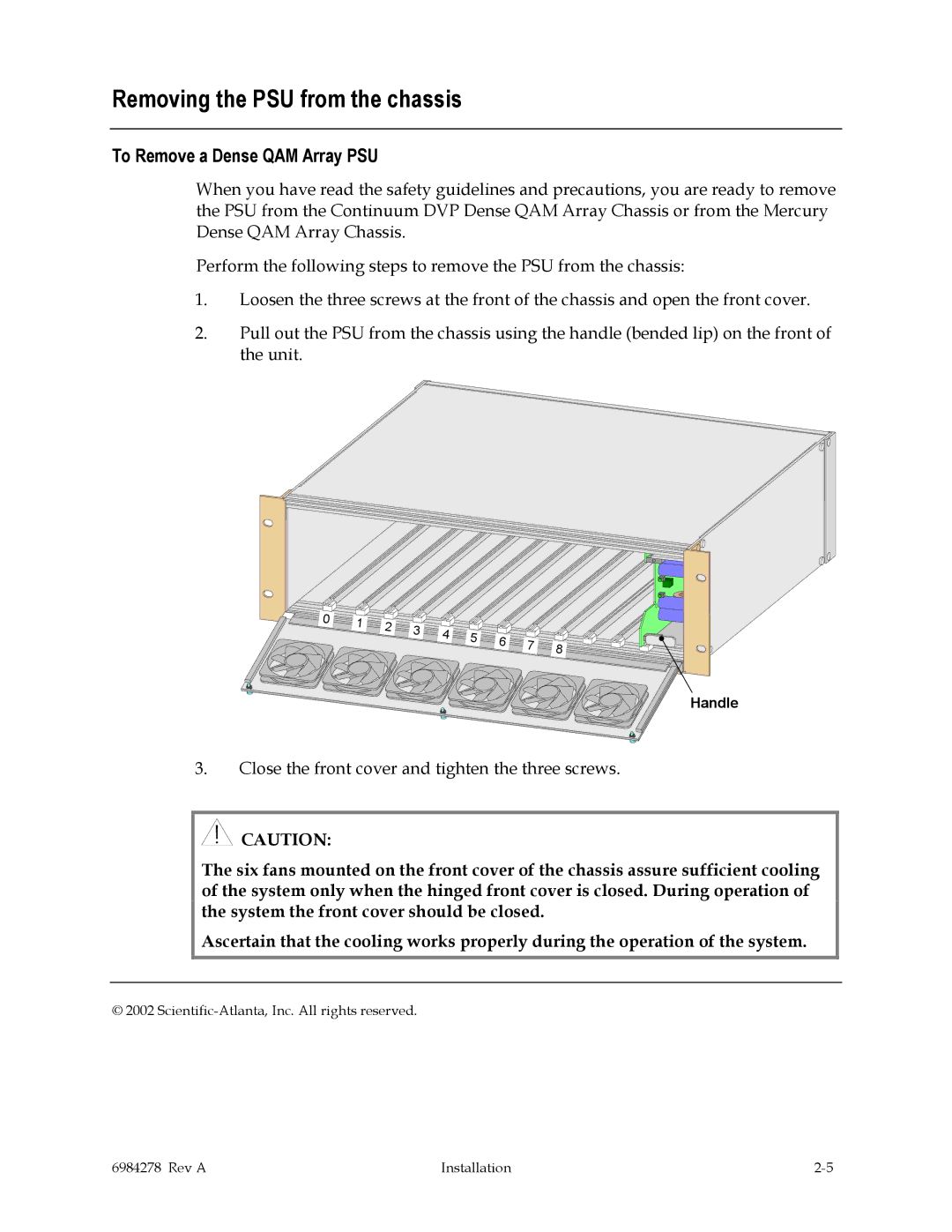 Scientific Atlanta Power Supply Unit manual Removing the PSU from the chassis, To Remove a Dense QAM Array PSU 