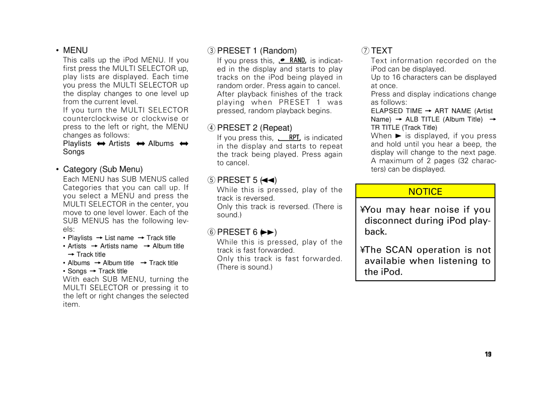 Scion AM/FM/CD Player manual Category Sub Menu 