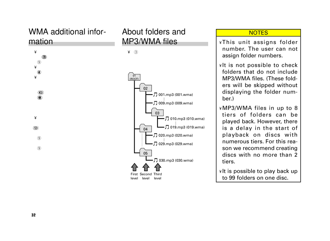 Scion AM/FM/CD Player manual WMA additional infor- mation, About folders and MP3/WMA files 