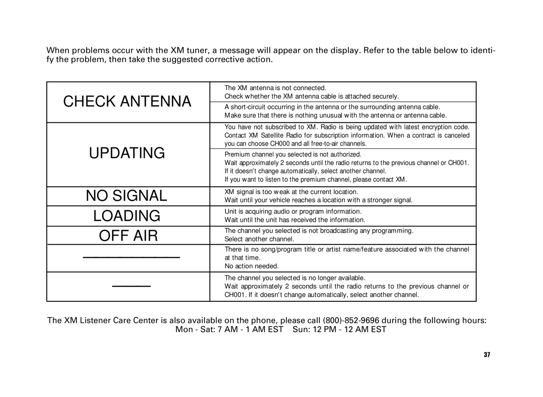 Scion AM/FM/CD Player manual No Signal 