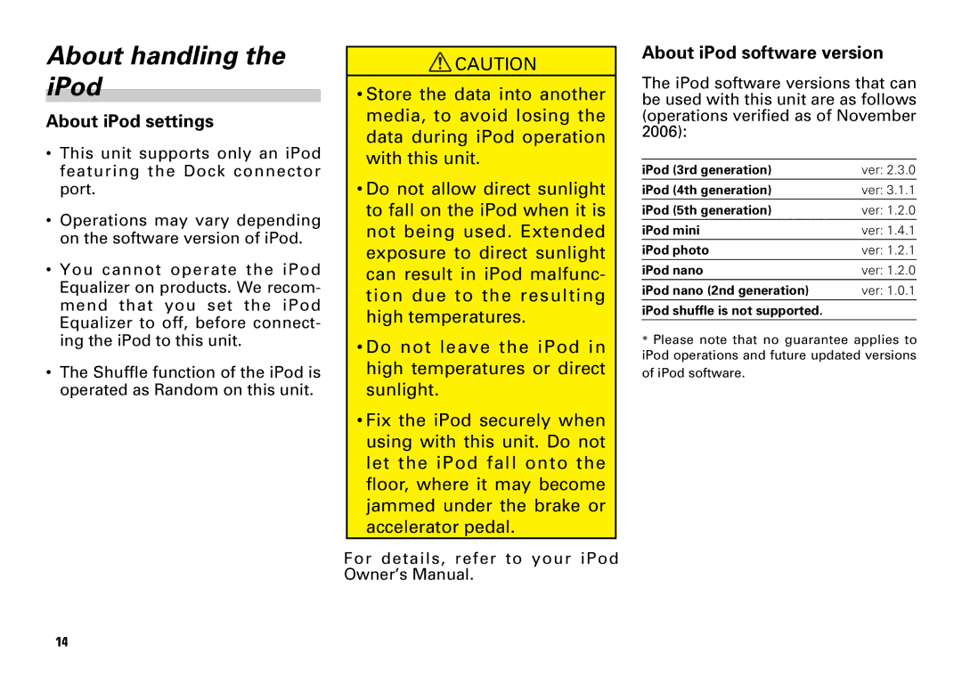 Scion PT546-00080 manual About handling the iPod, About iPod settings 