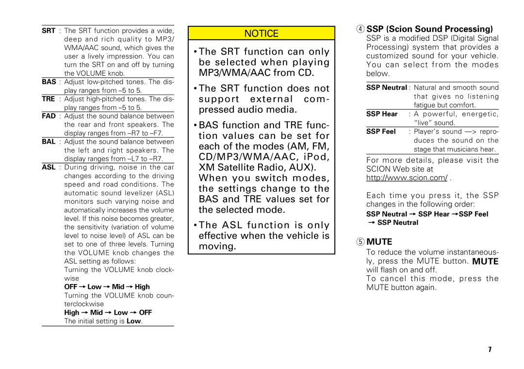 Scion PT546-00080 manual SSP Scion Sound Processing, Mute 