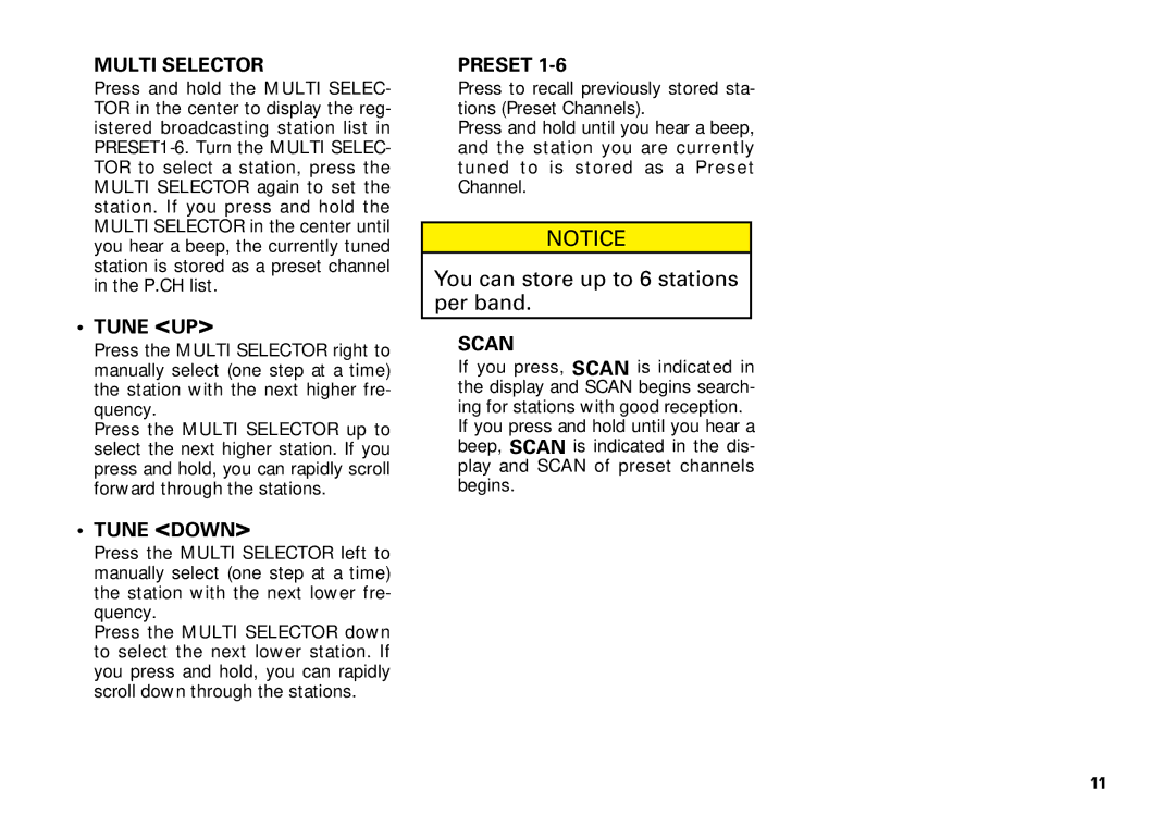 Scion PT546-00081 manual Multi Selector, Tune UP, Tune Down, Preset, Scan 