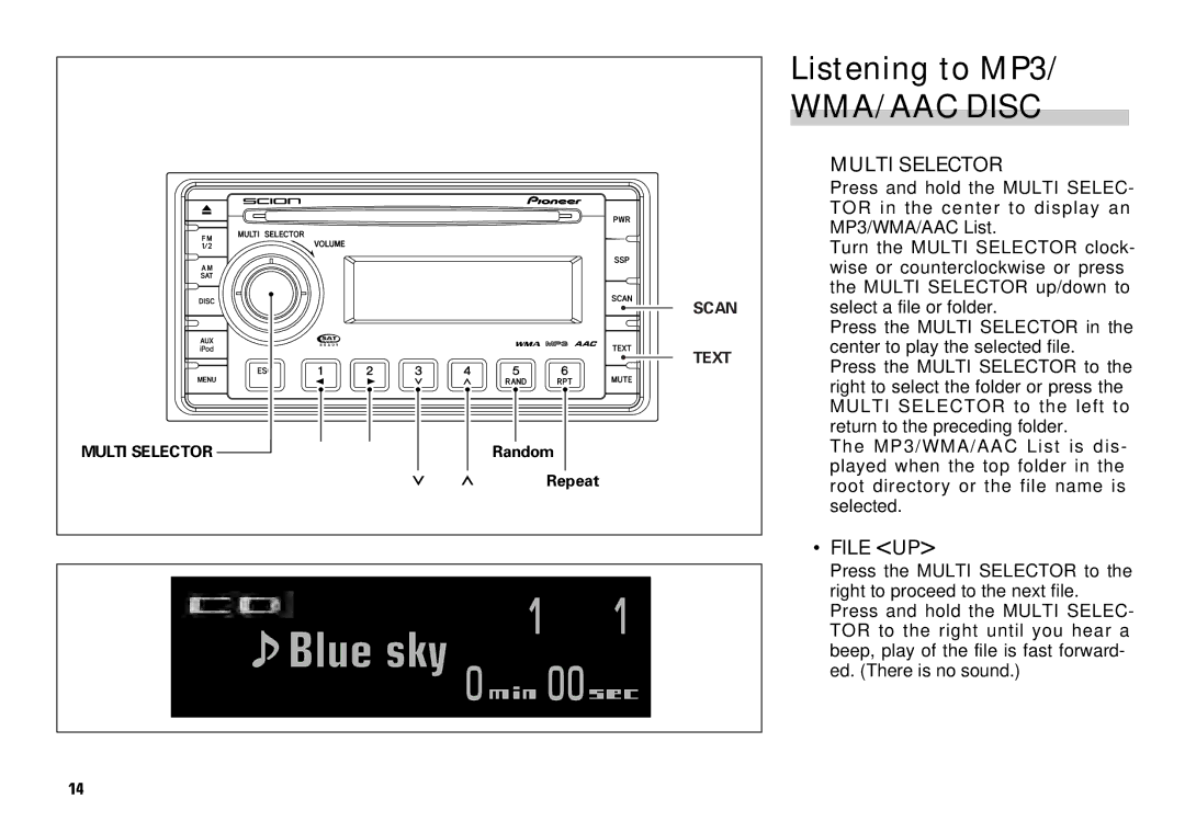 Scion PT546-00081 manual Listening to MP3, File UP 