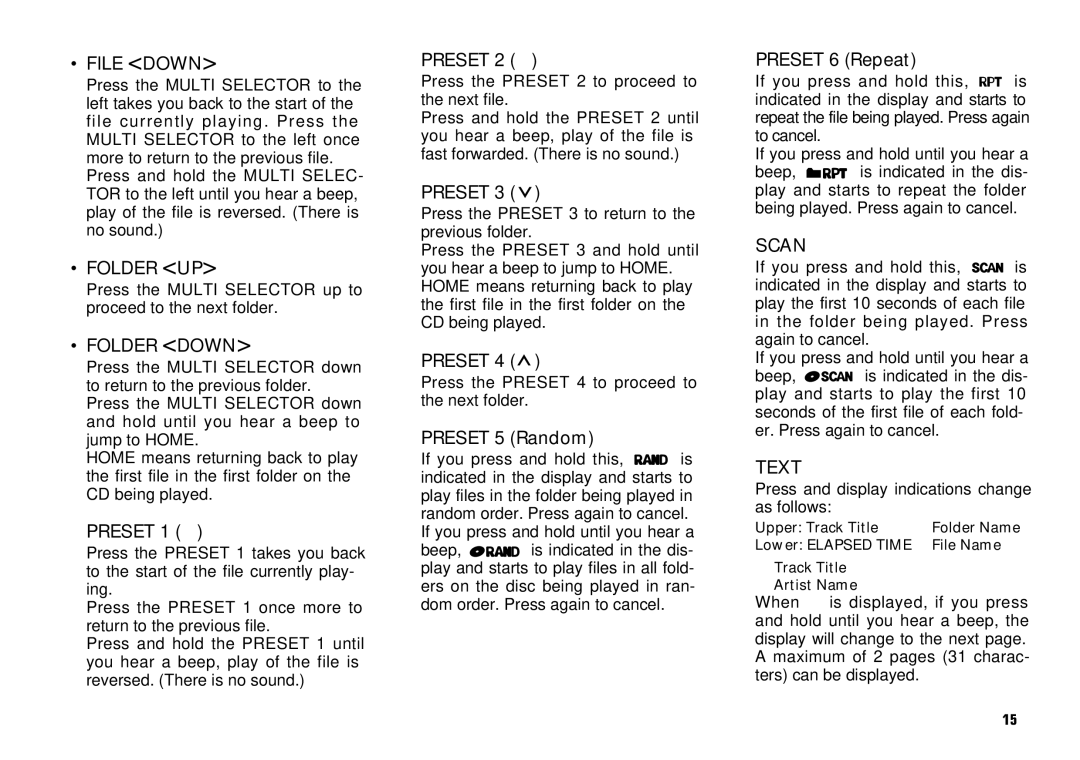 Scion PT546-00081 manual File Down, Folder UP, Folder Down 