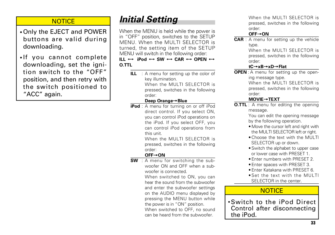 Scion PT546-00081 manual Initial Setting, CAR Open TTL 