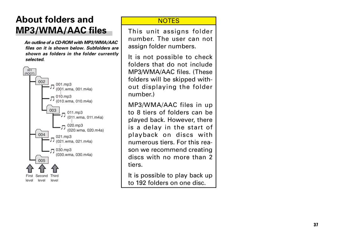 Scion PT546-00081 manual About folders and MP3/WMA/AAC files, 002 