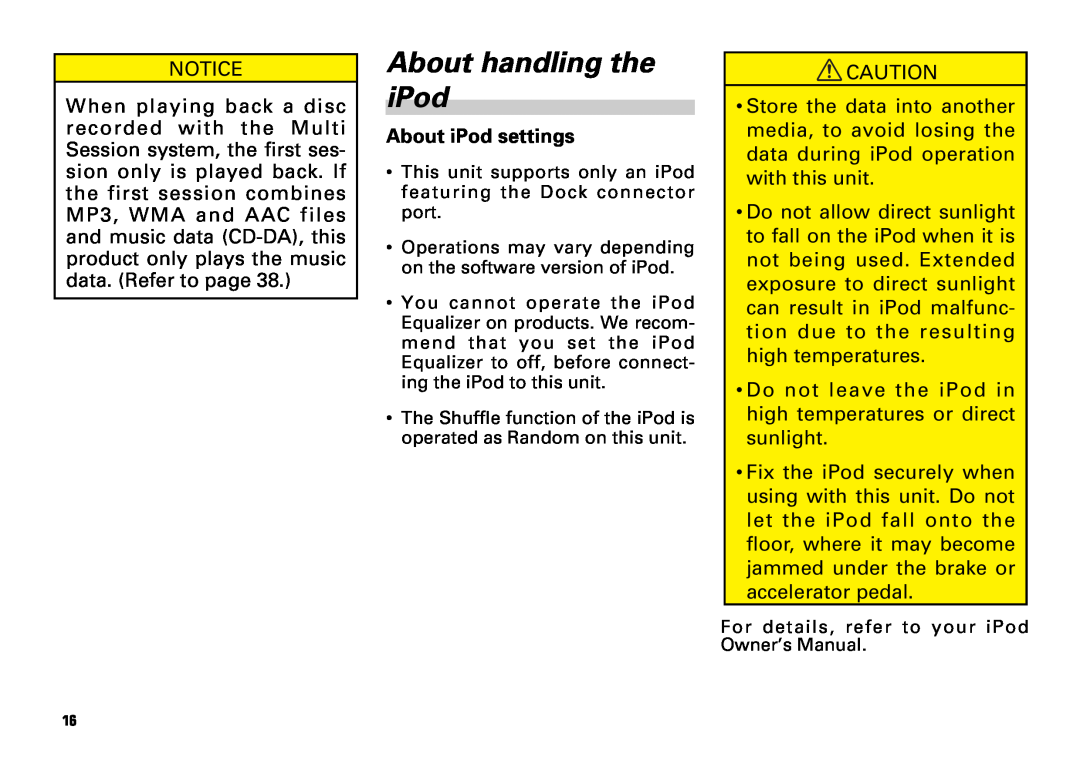 Scion PT546-00081 manual About handling the iPod, About iPod settings 