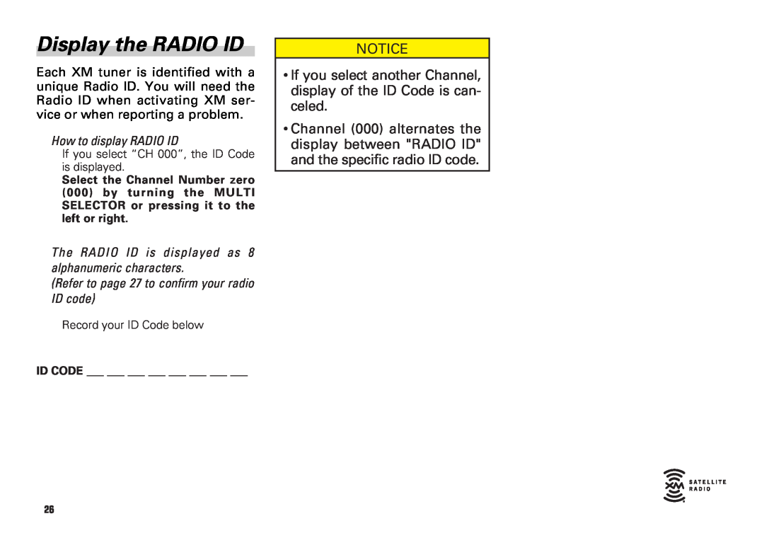Scion PT546-00081 Display the RADIO ID, How to display RADIO ID, The RADIO ID is displayed as 8 alphanumeric characters 