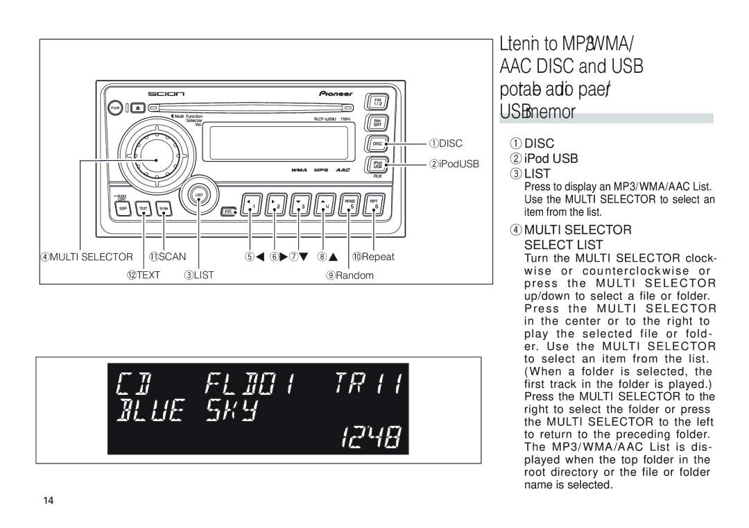 Scion PT546-00100 manual IPodUSB, 4MULTI Selector Scan 