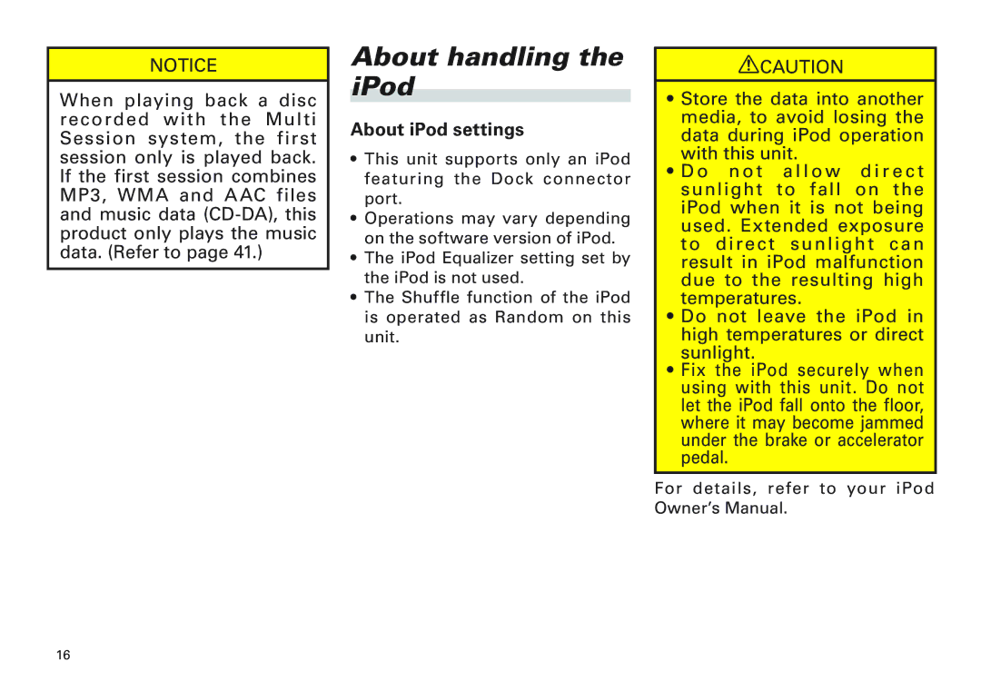 Scion PT546-00100 manual About handling the iPod, About iPod settings 