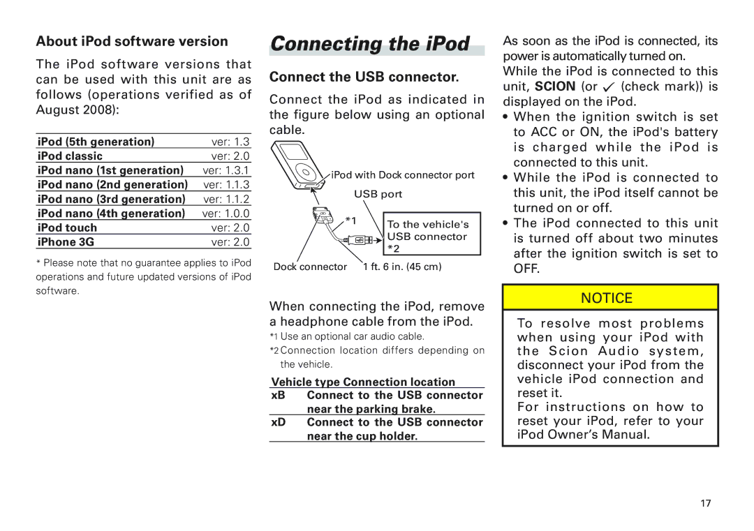 Scion PT546-00100 manual Connecting the iPod 