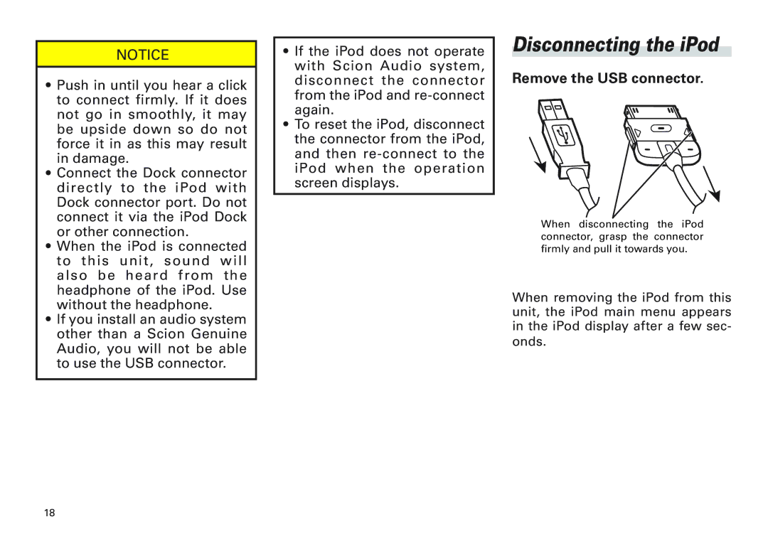 Scion PT546-00100 manual Disconnecting the iPod 
