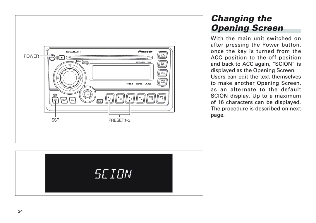 Scion PT546-00100 manual Changing the Opening Screen 