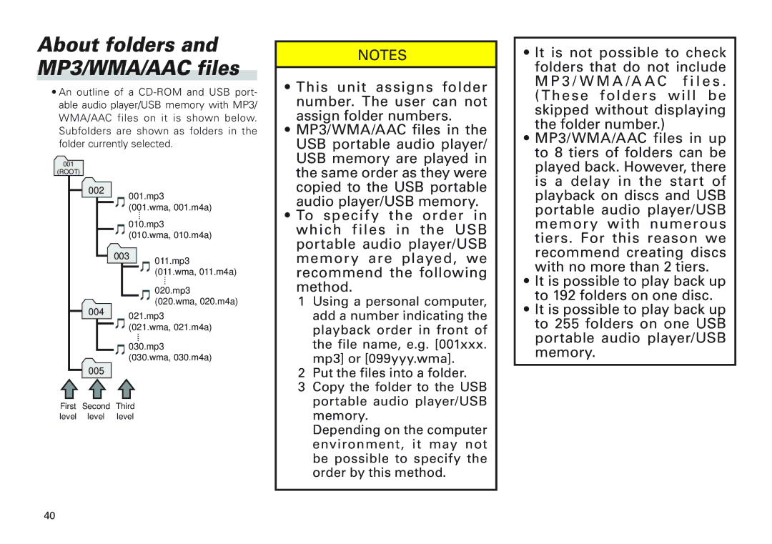 Scion PT546-00100 manual About folders and MP3/WMA/AAC files 