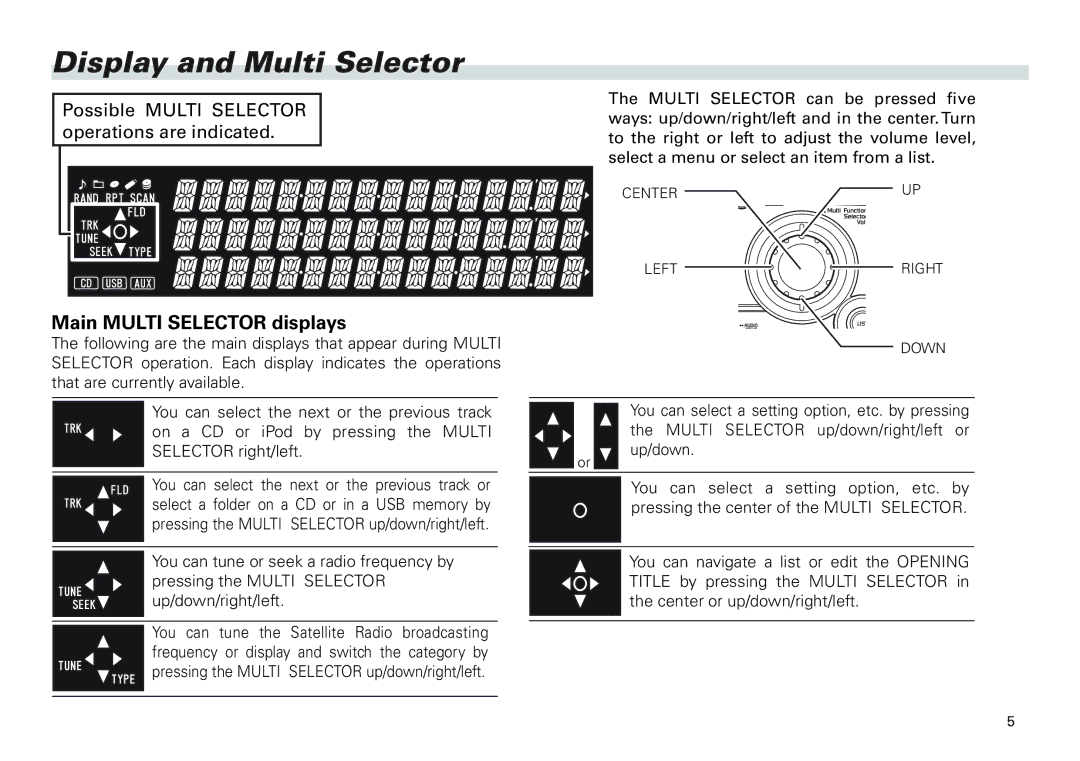 Scion PT546-00100 manual Display and Multi Selector, Main Multi Selector displays 