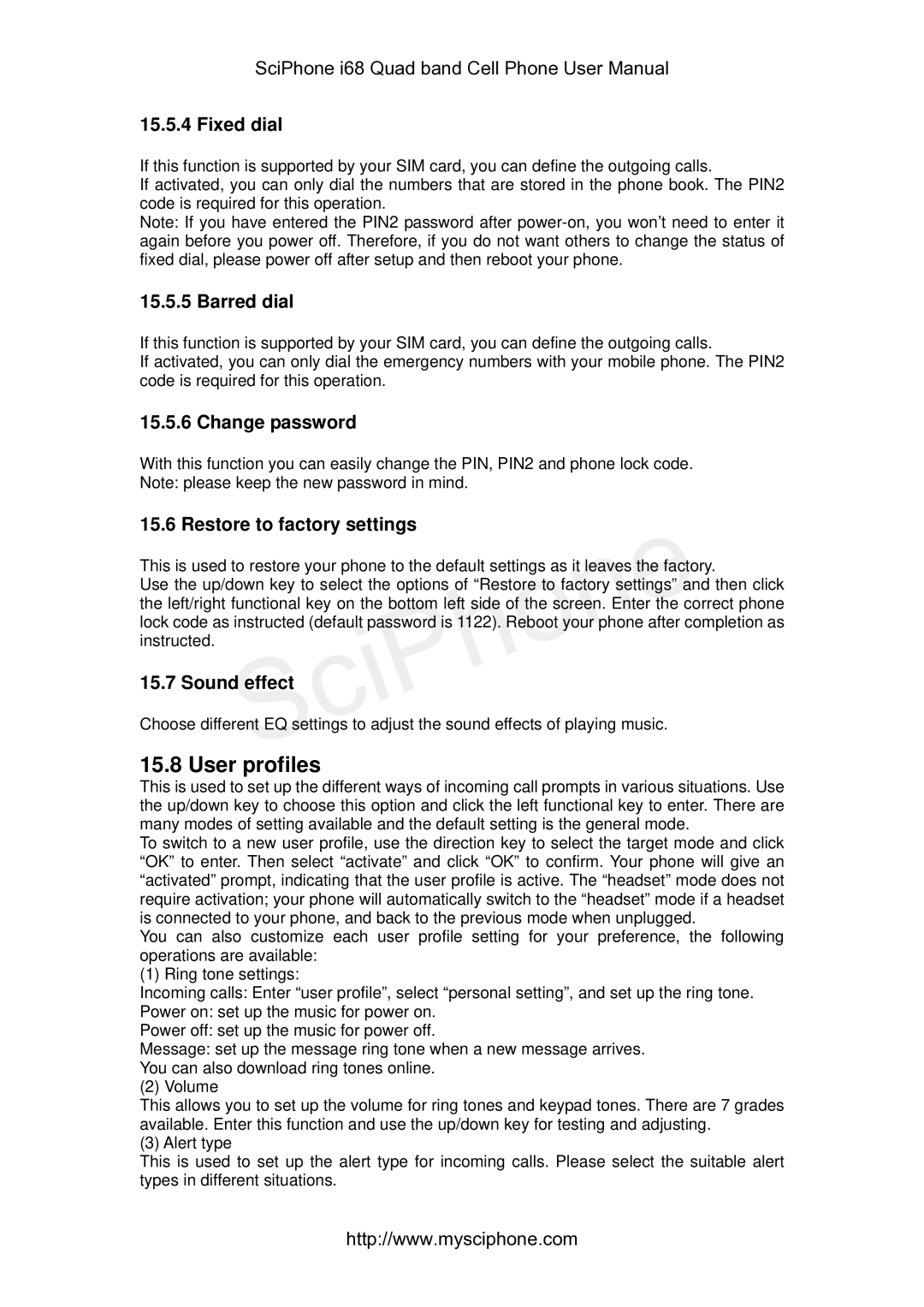 SciPhone I68 manual User profiles 
