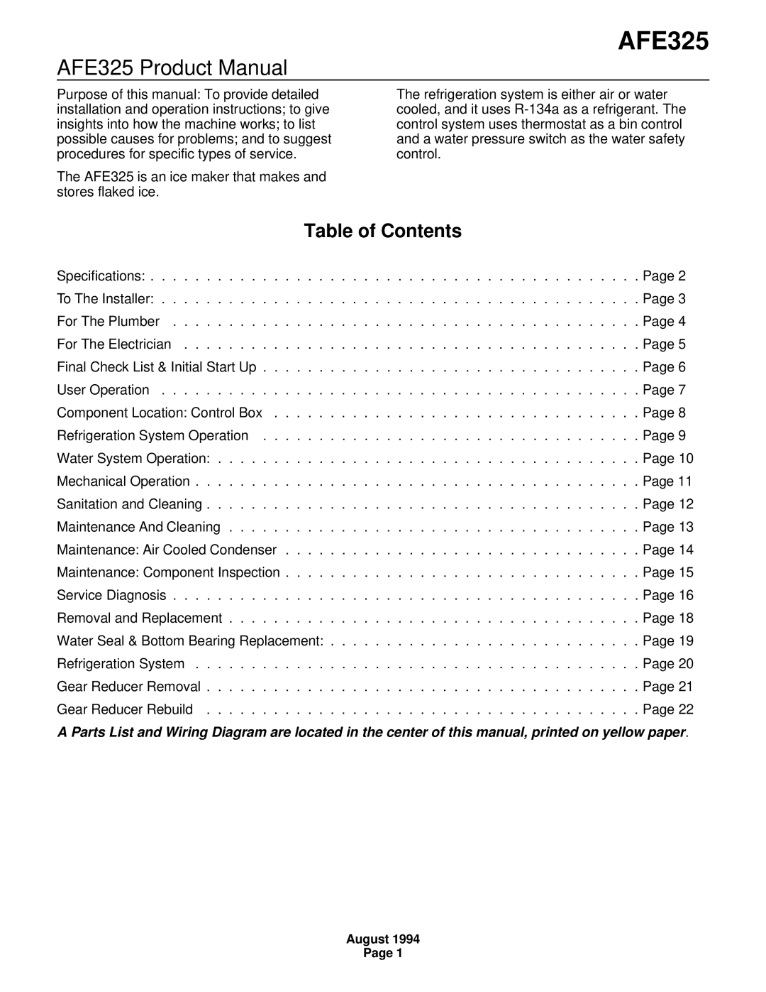 Scotsman Ice specifications AFE325 Product Manual 