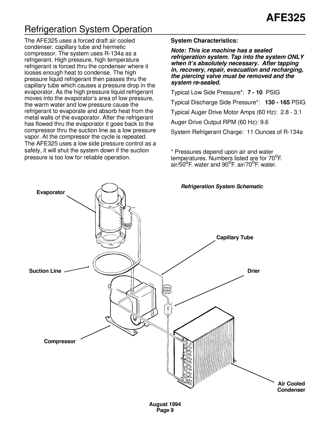 Scotsman Ice AFE325 specifications Refrigeration System Operation, System Characteristics 