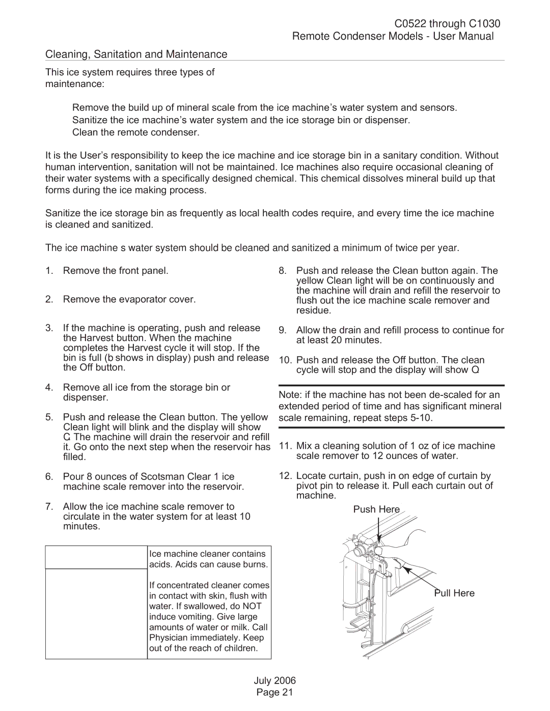 Scotsman Ice C0530, C0830, C0630 user manual C0522 through C1030 Cleaning, Sanitation and Maintenance 