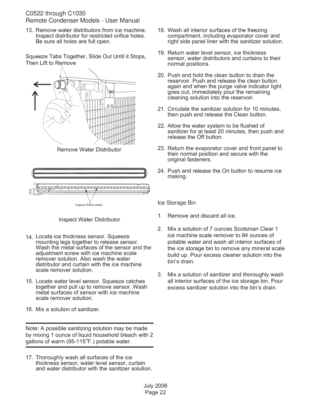 Scotsman Ice C0630, C0530, C0830 user manual C0522 through C1030, Ice Storage Bin 