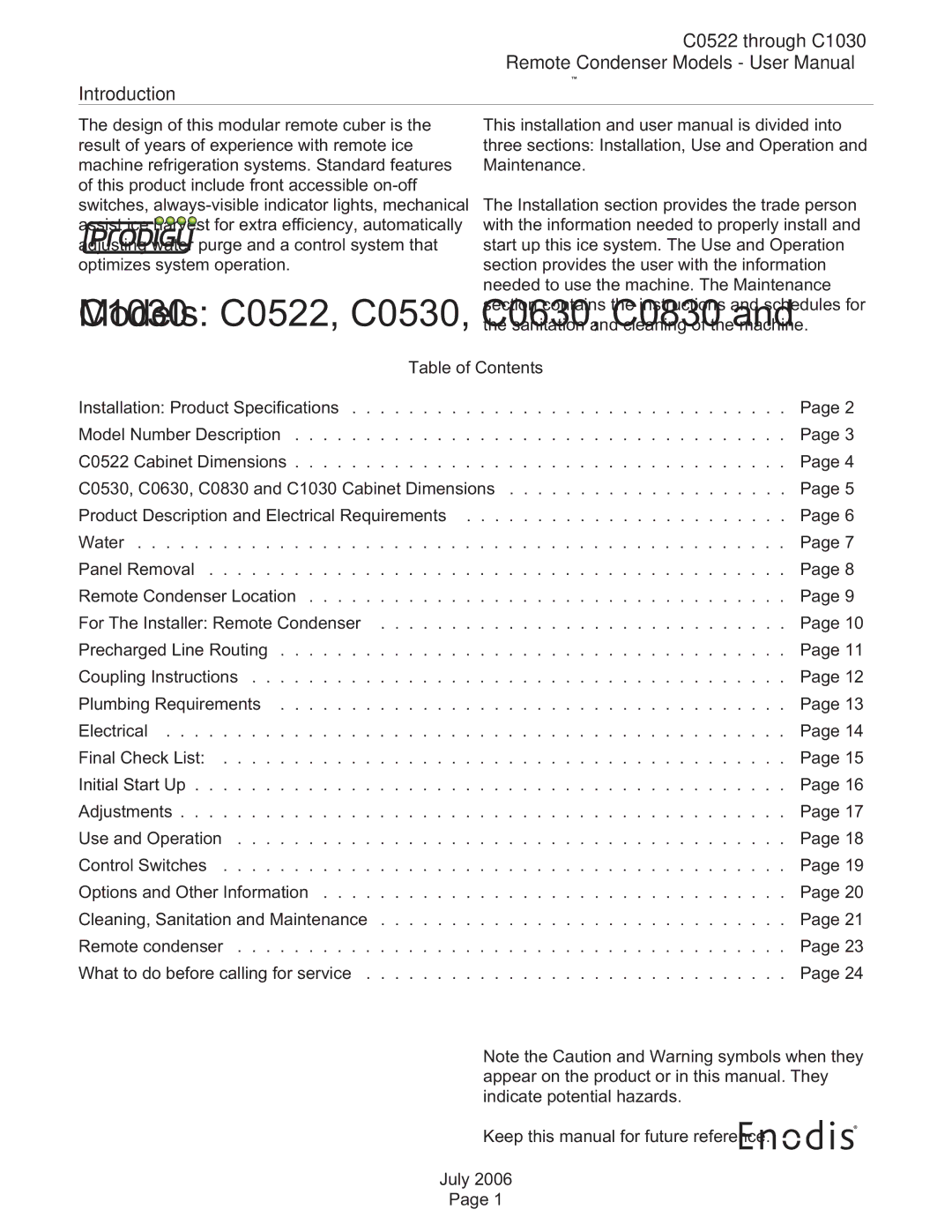 Scotsman Ice C0530, C0830, C0630 user manual C0522 through C1030 Introduction 