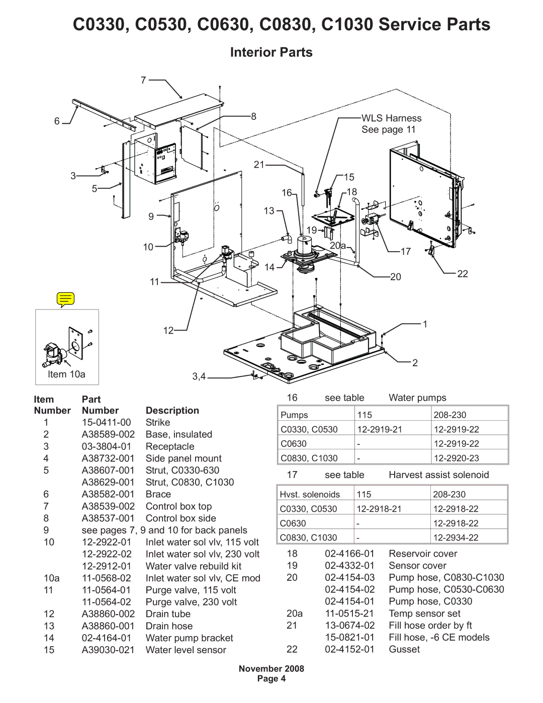 Scotsman Ice C0830, C0530, C0330 manual Interior Parts, Part Number, Strike 