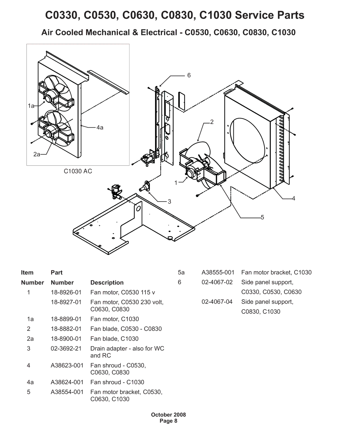 Scotsman Ice C0330, C0530, C0830 manual C1030 AC, Part, Number Description 