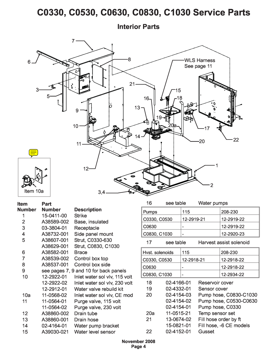 Scotsman Ice manual Interior Parts, 15-0411-00, Strike, C0330, C0530, C0630, C0830, C1030 Service Parts, Number 