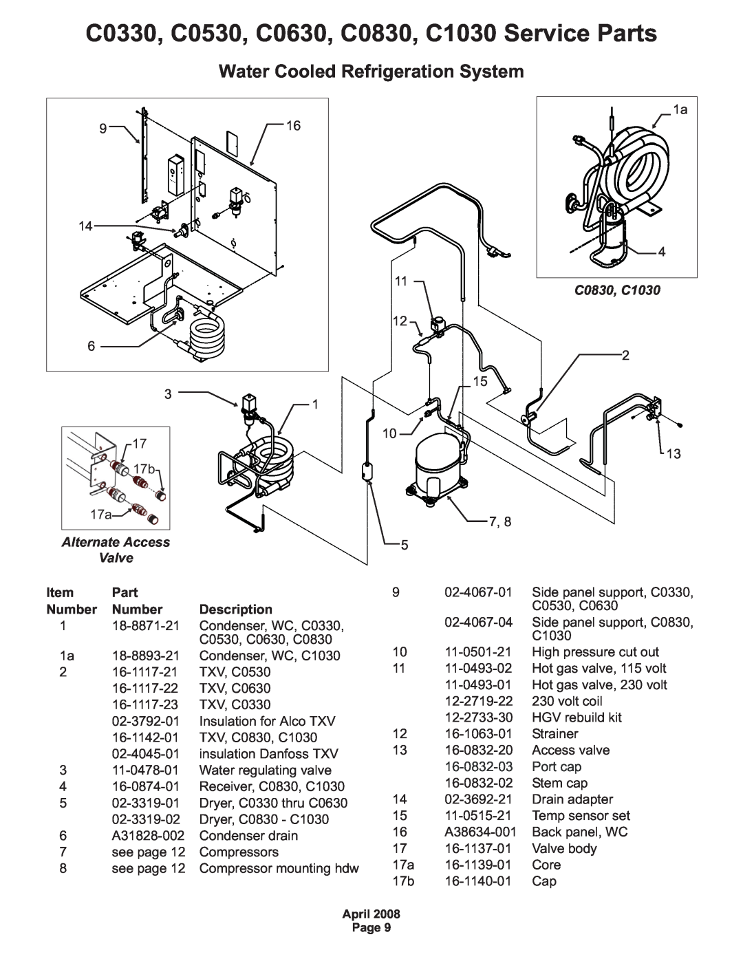Scotsman Ice C0530 Water Cooled Refrigeration System, Alternate Access, Valve, C0830, C1030, Part, Number, 16-0832-03 